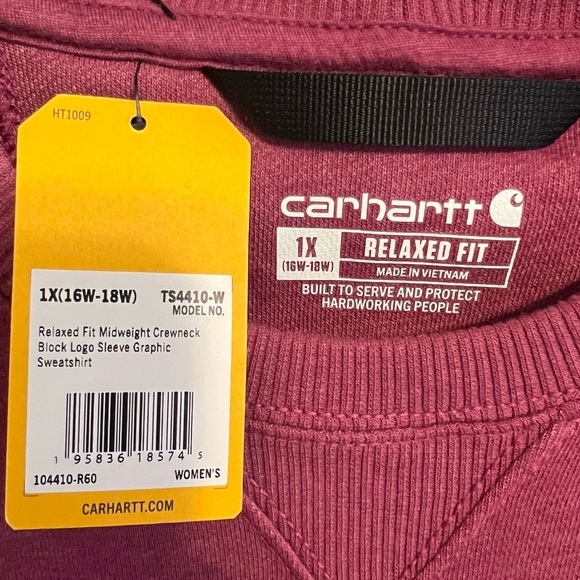 Carhartt NWT Relaxed Fit Midweight Crewneck Block Logo Sleeve Sweatshirt 1X - Picture 11 of 13